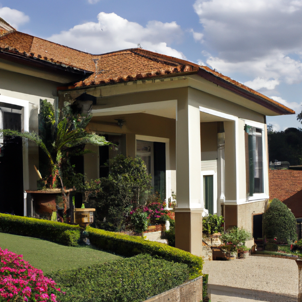 Mansão clássica com jardins paisagísticos